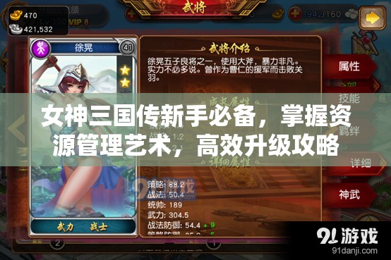 女神三国传新手必备，掌握资源管理艺术，高效升级攻略