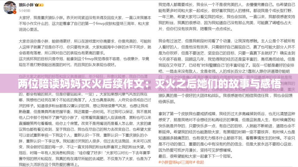 两位陪读妈妈灭火后续作文：灭火之后她们的故事与感悟