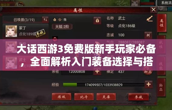 大话西游3免费版新手玩家必备，全面解析入门装备选择与搭配攻略