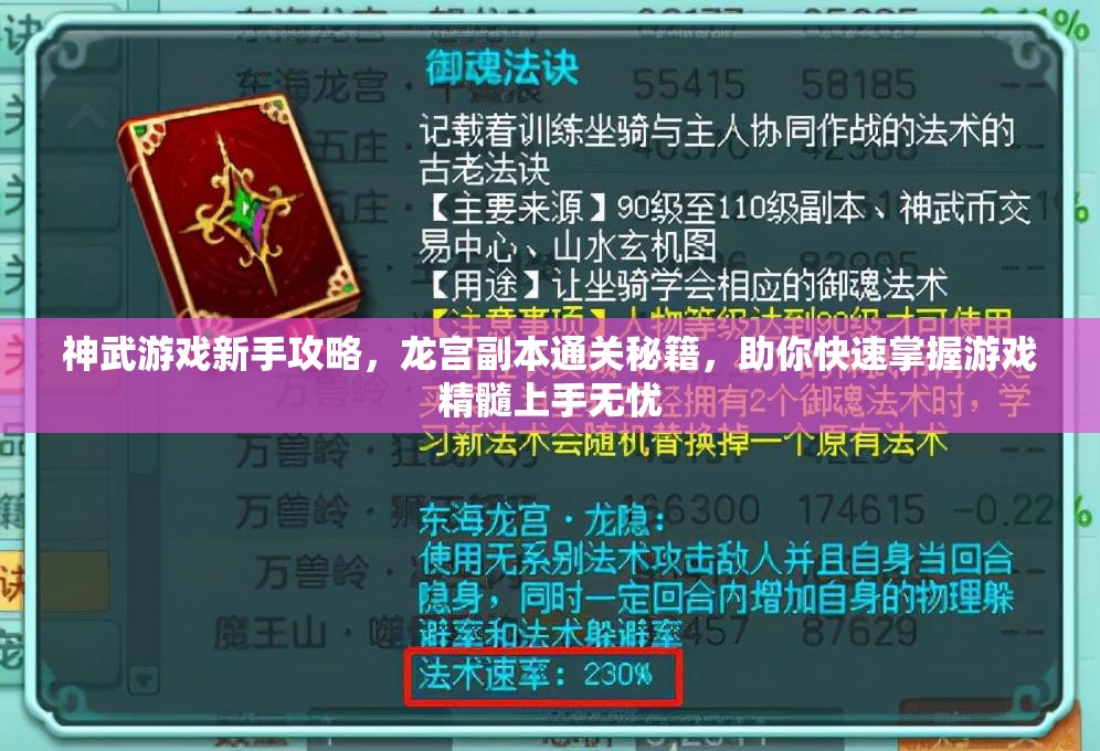 神武游戏新手攻略，龙宫副本通关秘籍，助你快速掌握游戏精髓上手无忧