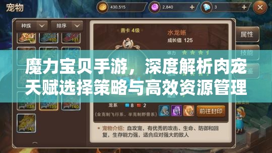 魔力宝贝手游，深度解析肉宠天赋选择策略与高效资源管理技巧