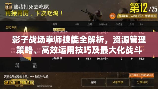 影子战场拳师技能全解析，资源管理策略、高效运用技巧及最大化战斗价值