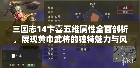 三国志14卞喜五维属性全面剖析，展现黄巾武将的独特魅力与风采