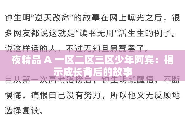 夜精品 A 一区二区三区少年阿宾：揭示成长背后的故事