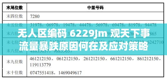 无人区编码 6229Jm 观天下事流量暴跌原因何在及应对策略