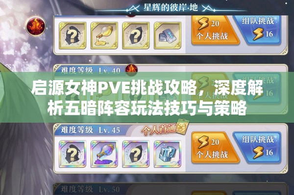 启源女神PVE挑战攻略，深度解析五暗阵容玩法技巧与策略