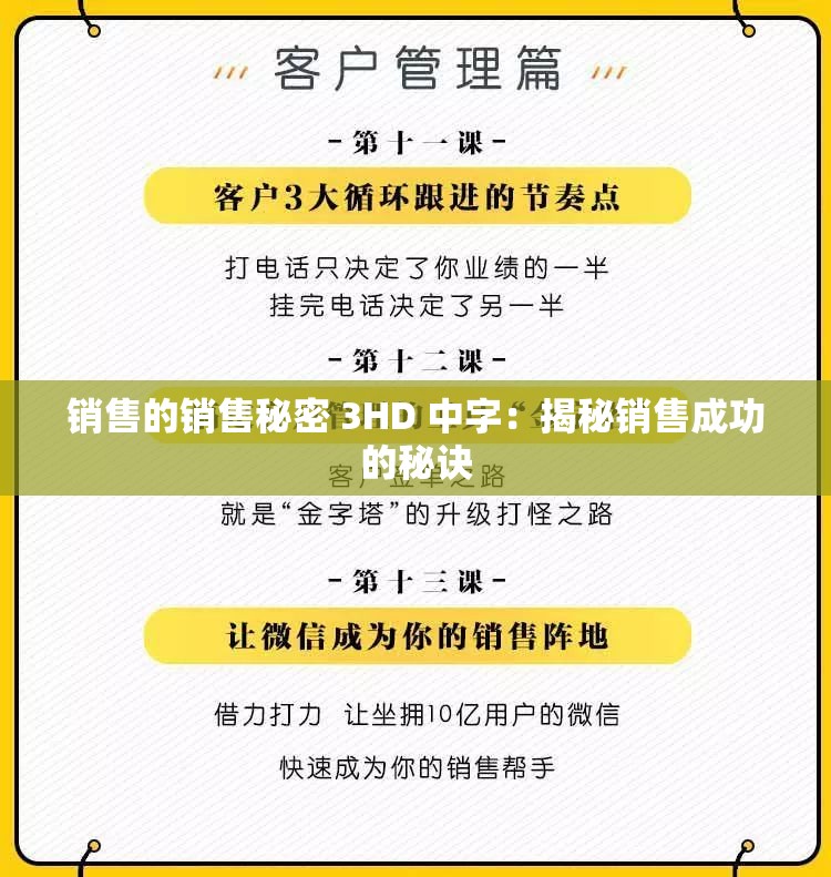 销售的销售秘密 3HD 中字：揭秘销售成功的秘诀