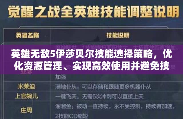 英雄无敌5伊莎贝尔技能选择策略，优化资源管理、实现高效使用并避免技能浪费