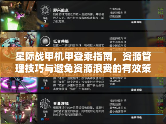 星际战甲机甲登乘指南，资源管理技巧与避免资源浪费的有效策略