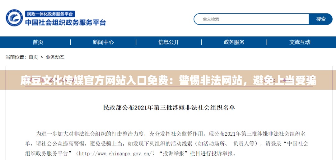 麻豆文化传媒官方网站入口免费：警惕非法网站，避免上当受骗