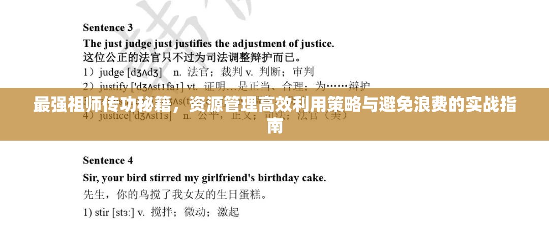 最强祖师传功秘籍，资源管理高效利用策略与避免浪费的实战指南