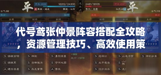代号鸢张仲景阵容搭配全攻略，资源管理技巧、高效使用策略及价值最大化指南