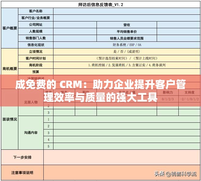 成免费的 CRM：助力企业提升客户管理效率与质量的强大工具
