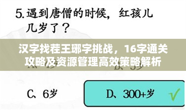 汉字找茬王琊字挑战，16字通关攻略及资源管理高效策略解析