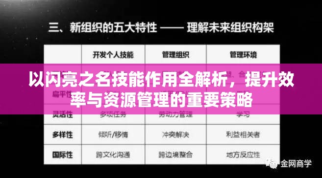 以闪亮之名技能作用全解析，提升效率与资源管理的重要策略