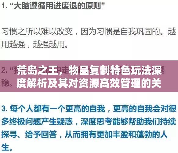 荒岛之王，物品复制特色玩法深度解析及其对资源高效管理的关键作用