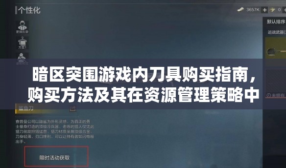 暗区突围游戏内刀具购买指南，购买方法及其在资源管理策略中的关键作用