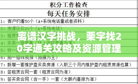 离谱汉字挑战，栗字找20字通关攻略及资源管理策略的重要性解析