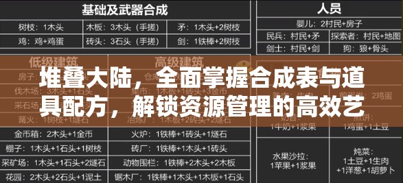 堆叠大陆，全面掌握合成表与道具配方，解锁资源管理的高效艺术