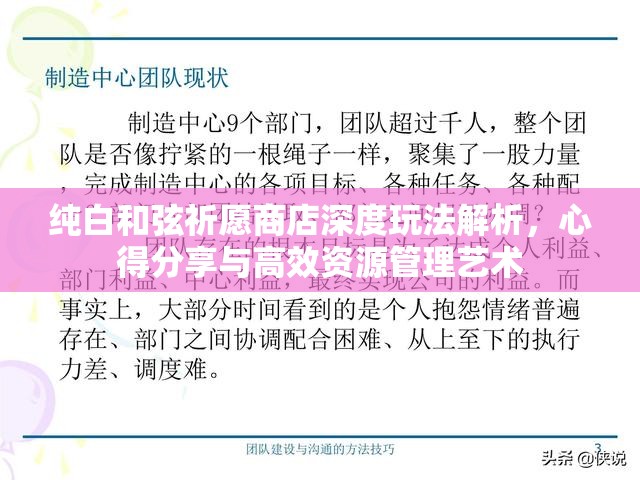 纯白和弦祈愿商店深度玩法解析，心得分享与高效资源管理艺术