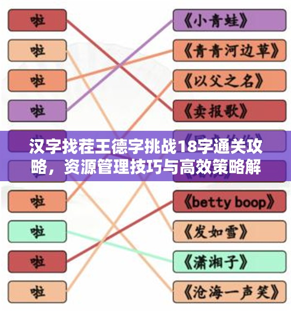 汉字找茬王德字挑战18字通关攻略,资源管理技巧与高效策略解析 汉字找茬王德字挑战18字通关攻略,资源管理技巧与高效策略解析